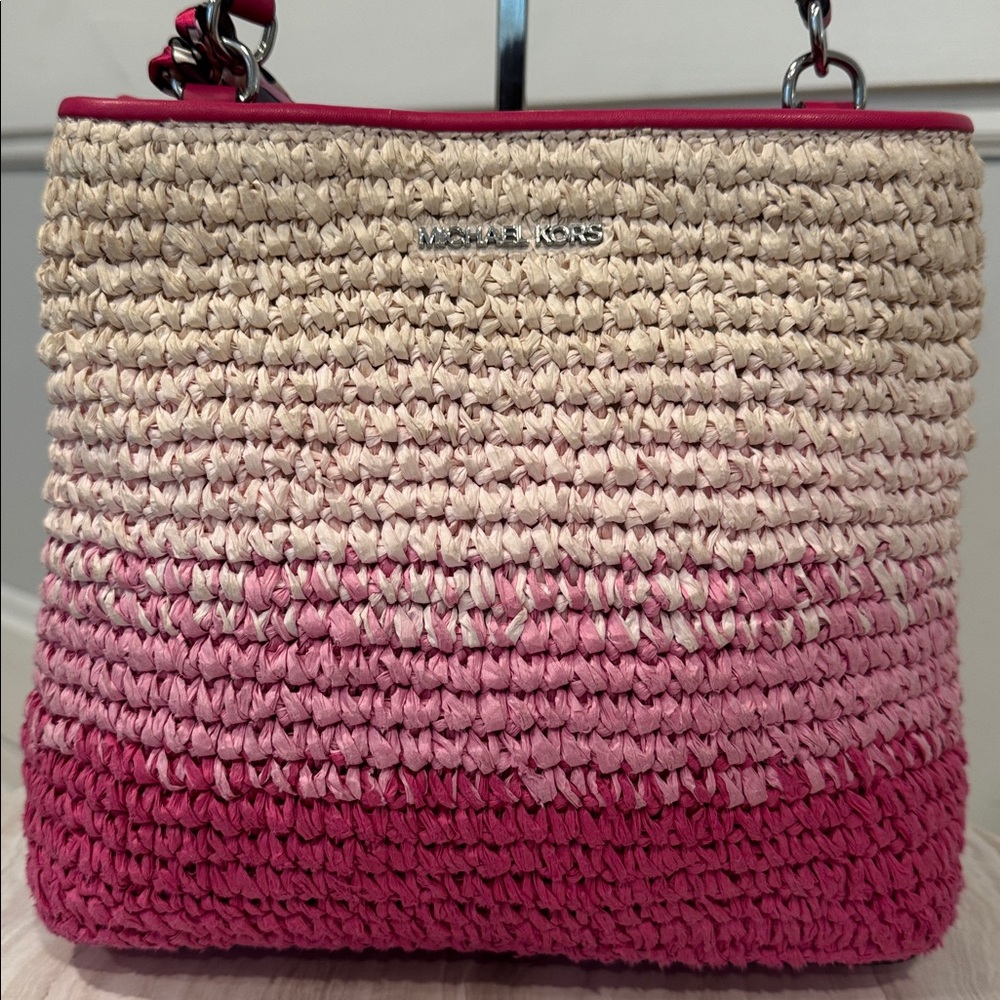Michael Kors Pratt Pink Ombré Straw Bucket Bag - Picture 5 of 17